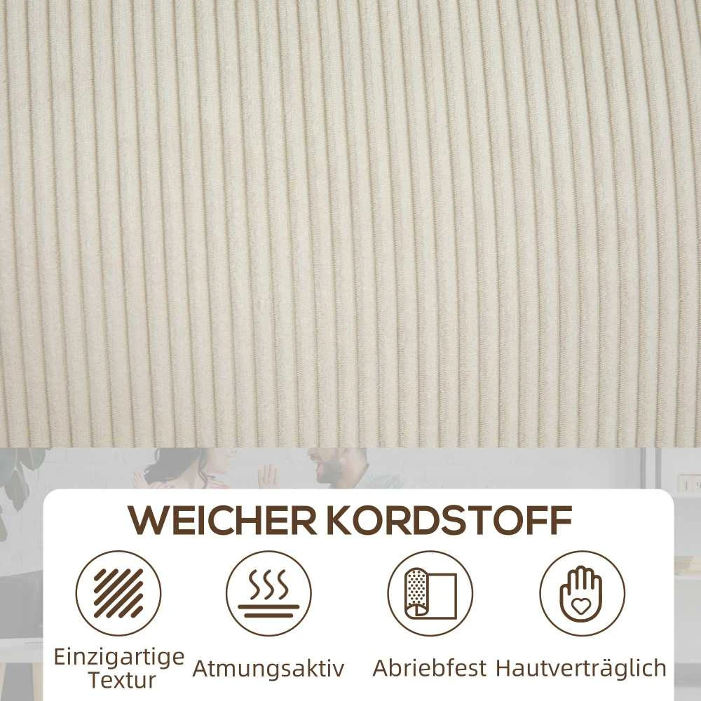 HOMCOM 3 vietų sofa, svetainės sofa su porankiais ir nugaros pagalvėmis, velveto apmušalas, spyruoklinis blokas, 227 x 84 x 87 cm, kreminė balta