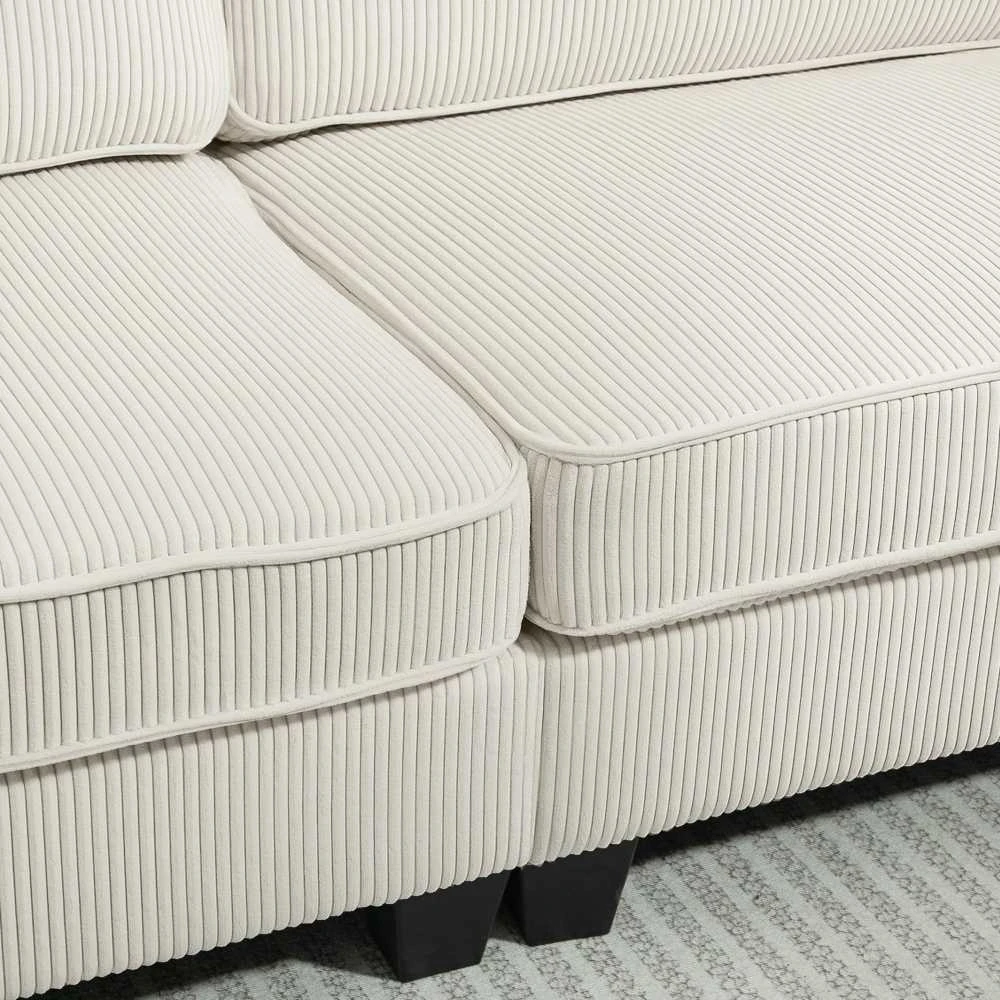 HOMCOM 3 vietų sofa, svetainės sofa su porankiais ir nugaros pagalvėmis, velveto apmušalas, spyruoklinis blokas, 227 x 84 x 87 cm, kreminė balta