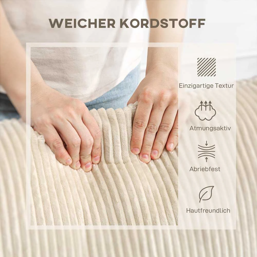 HOMCOM 3 vietų sofa, sofa su porankiais, pagalvėlės, paminkštinta sofa su velveto audinio apmušalais, storai paminkštinta svetainės sofa iki 450 kg gyvenamajam kambariui, miegamajam 212 x 80 x 88 cm, kreminės baltos spalvos