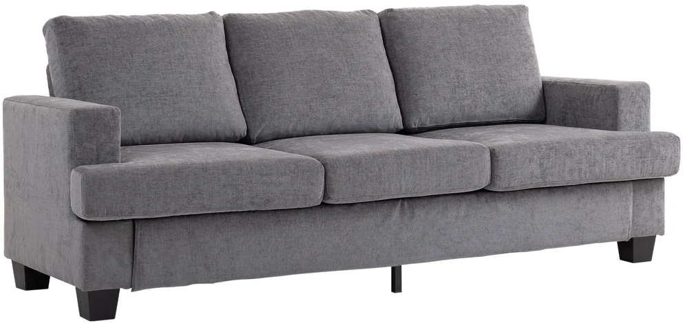HOMCOM 3 vietų sofa, svetainės sofa 3 asmenims, medžiaginis apmušalas, plieno rėmas, minkšta sofa, pilka