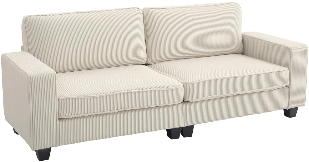 HOMCOM 3 vietų sofa, svetainės sofa su porankiais ir nugaros pagalvėmis, velveto apmušalas, spyruoklinis blokas, 227 x 84 x 87 cm, kreminė balta