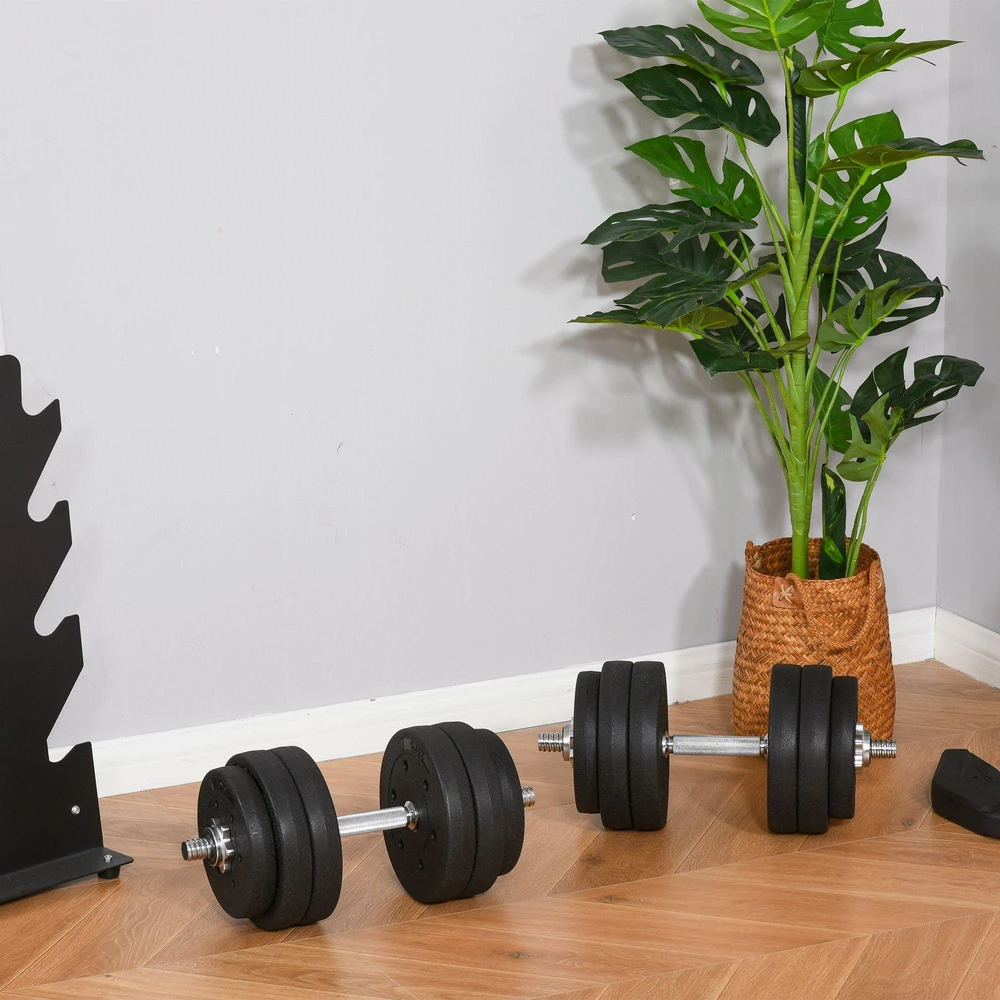 HOMCOM 30 kg hantelių rinkinys su svoriais – plieno, neslidus, juodas, tinkamas namams ir sporto salėms