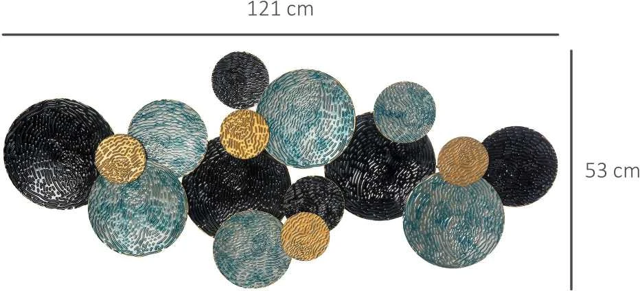 HOMCOM 3D sieninis paveikslas metalinis paveikslas, sieninė skulptūra, svetainės menas, modernus, 121x53 cm, auksinė, juoda, mėlyna