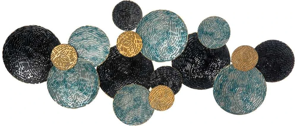 HOMCOM 3D sieninis paveikslas metalinis paveikslas, sieninė skulptūra, svetainės menas, modernus, 121x53 cm, auksinė, juoda, mėlyna