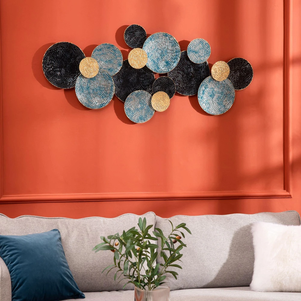 HOMCOM 3D sieninis paveikslas metalinis paveikslas, sieninė skulptūra, svetainės menas, modernus, 121x53 cm, auksinė, juoda, mėlyna