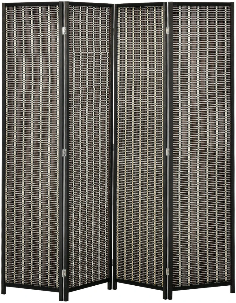 HOMCOM 4 dalių bambukinė širma 180 x 180 cm, sulankstoma kambario pertvara, ruda