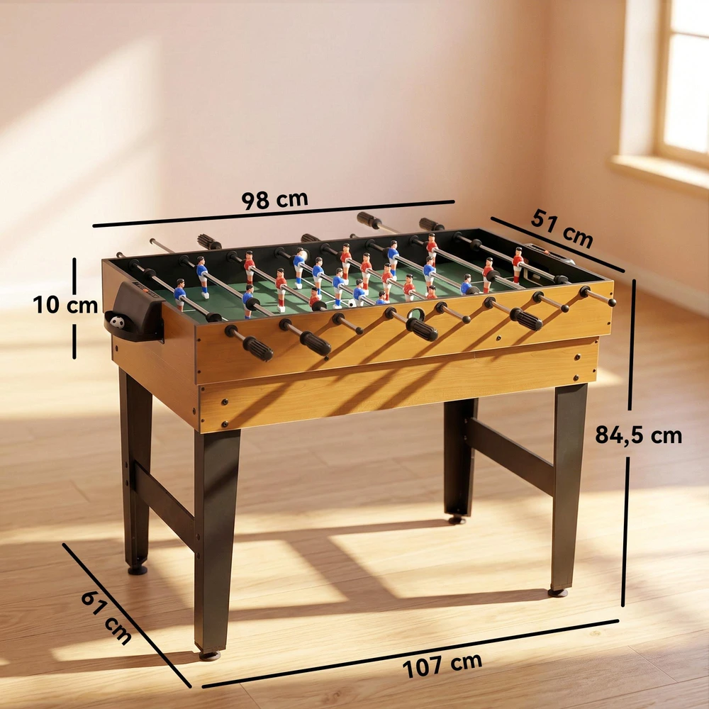 "HOMCOM 4 in 1" daugiafunkcinis žaidimų stalas, vakarėlių žaidimų stalas su stalo tenisu, stalo futbolu, biliardu, stalo ledo rituliu, skirtas linksmybėms su keliais žaidėjais, plienas, natūralus medis + juoda spalva