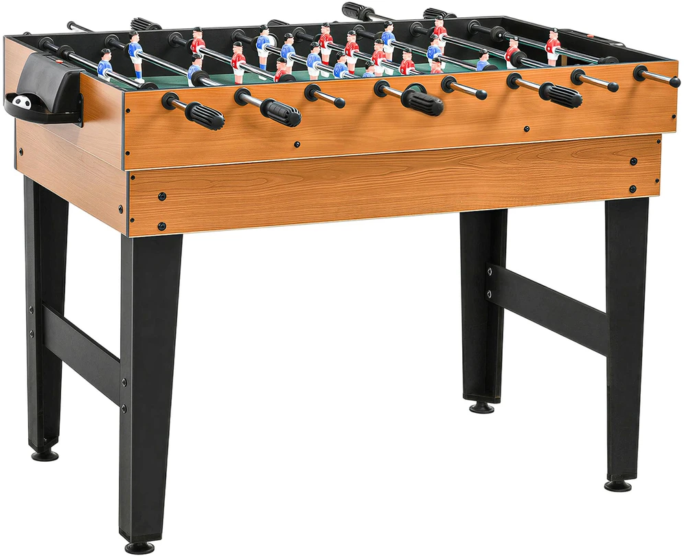 "HOMCOM 4 in 1" daugiafunkcinis žaidimų stalas, vakarėlių žaidimų stalas su stalo tenisu, stalo futbolu, biliardu, stalo ledo rituliu, skirtas linksmybėms su keliais žaidėjais, plienas, natūralus medis + juoda spalva