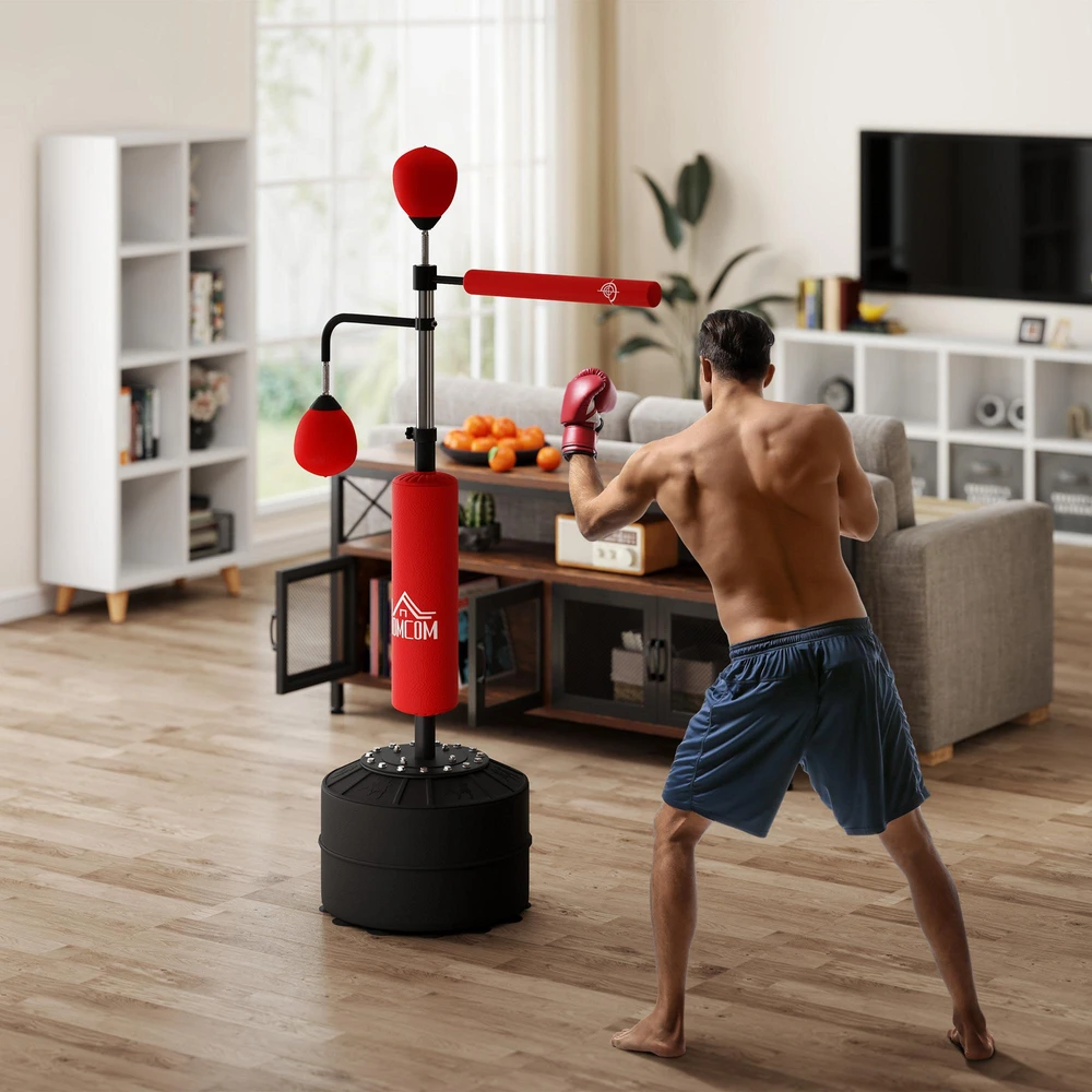 HOMCOM 4-in-1 pastatomas bokso maišo stovas, 160-230 cm reguliuojamo aukščio, raudonas