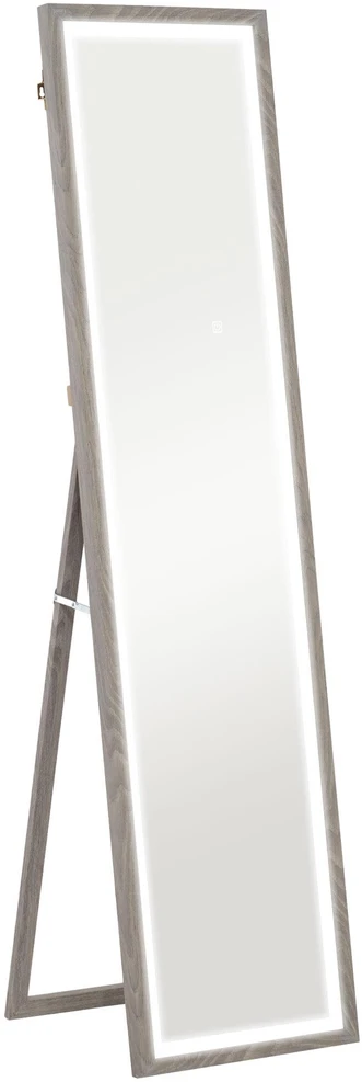 HOMCOM viso ūgio veidrodis 40 x 160 cm, pastatomas veidrodis su LED apšvietimu, 3 šviesos spalvos, sieninis veidrodis su jutikliniu valdymu, grindinis veidrodis miegamajam, svetainei, pilkas