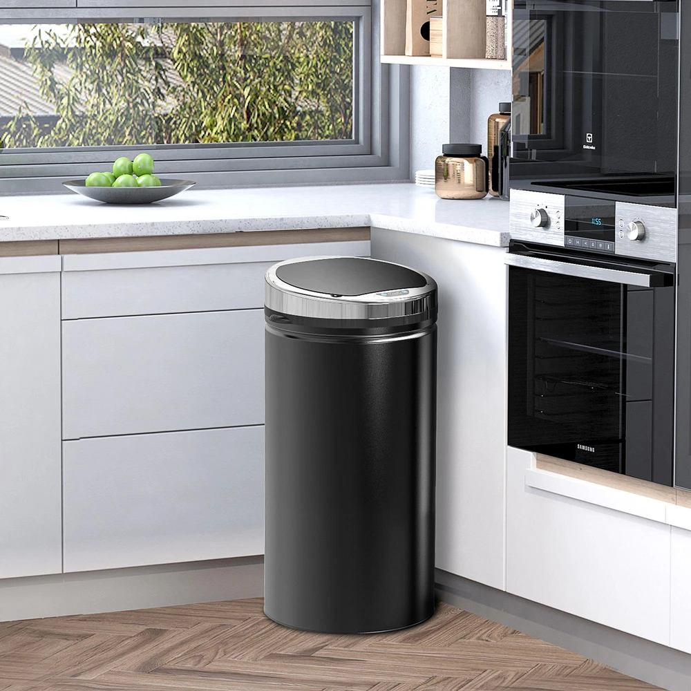 HOMCOM 42L jutiklinė šiukšliadėžė, elektrinis automatinis atliekų krepšys su dangčiu, nerūdijantis, voniai, biurui, virtuvei, valgomajam, plieno, juodas