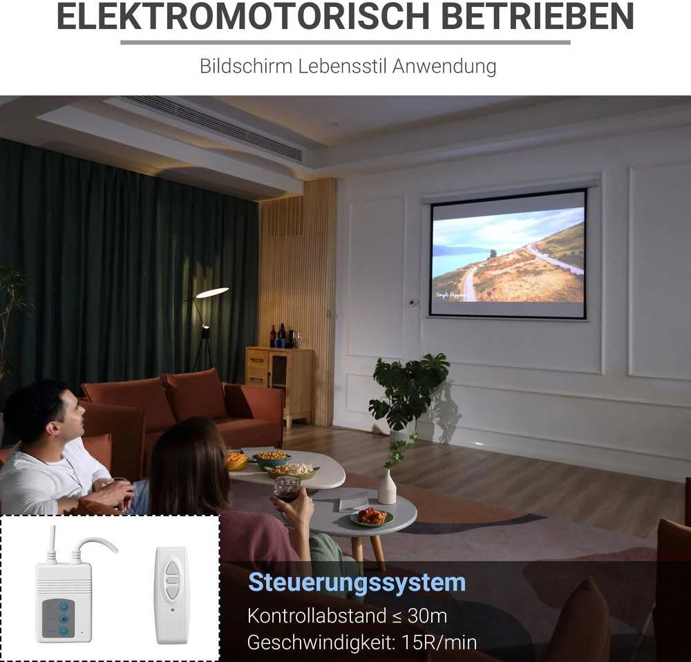 Projektorius HOMCOM 4:3 elektrinis projektoriaus ekranas 171 x 130 cm su nuotolinio valdymo pultu, skirtas namų kino teatrui ir pristatymams, baltas