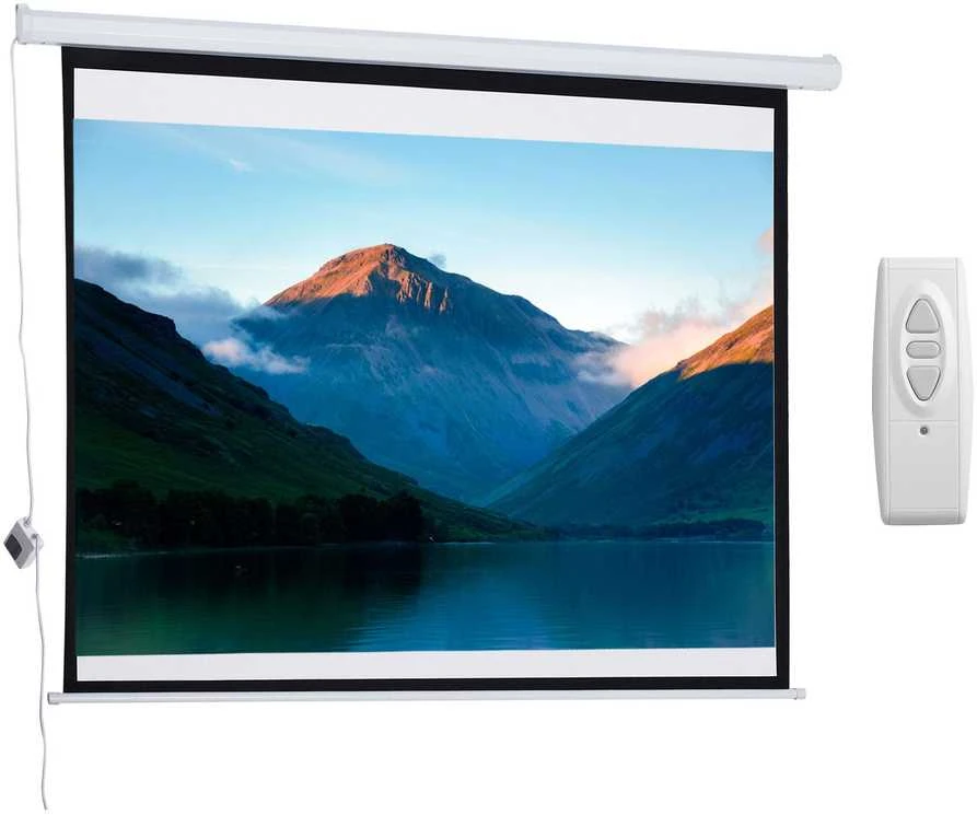 Projektorius HOMCOM 4:3 elektrinis projektoriaus ekranas 171 x 130 cm su nuotolinio valdymo pultu, skirtas namų kino teatrui ir pristatymams, baltas