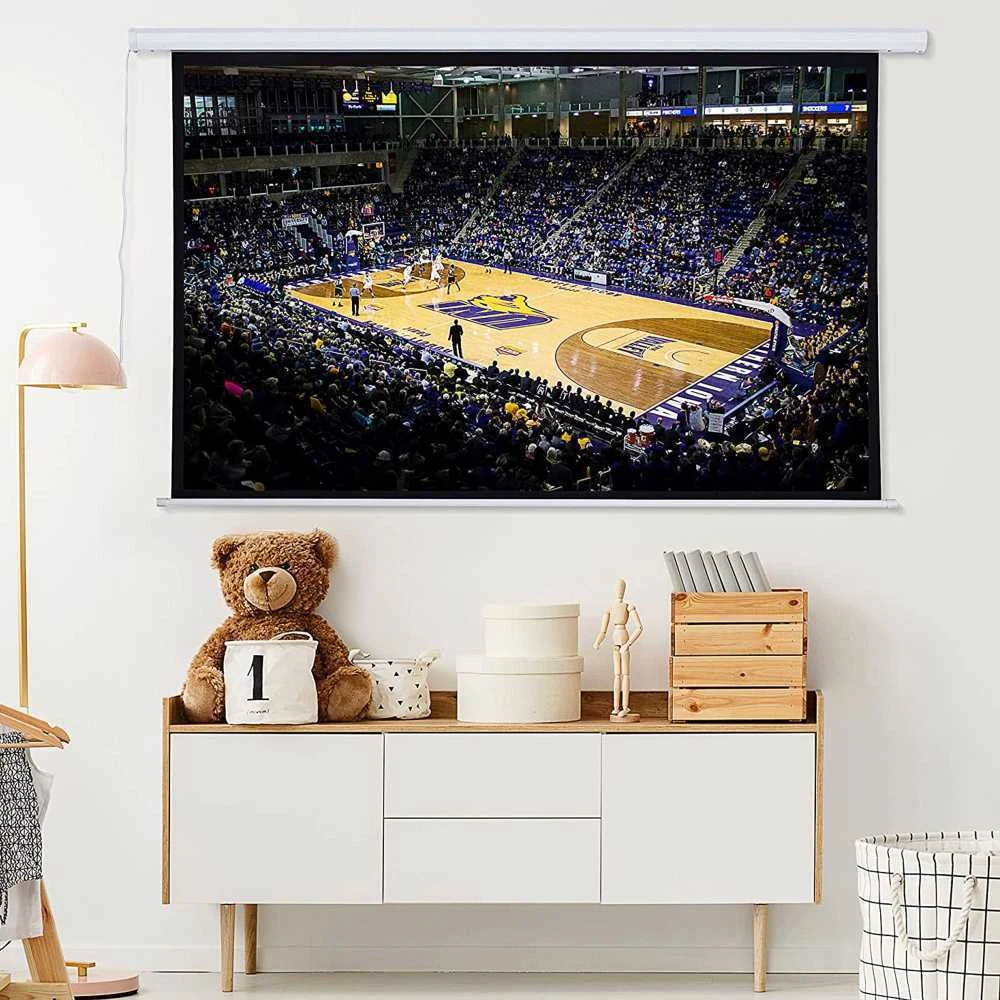 Projektorius HOMCOM 4:3 elektrinis projektoriaus ekranas 171 x 130 cm su nuotolinio valdymo pultu, skirtas namų kino teatrui ir pristatymams, baltas