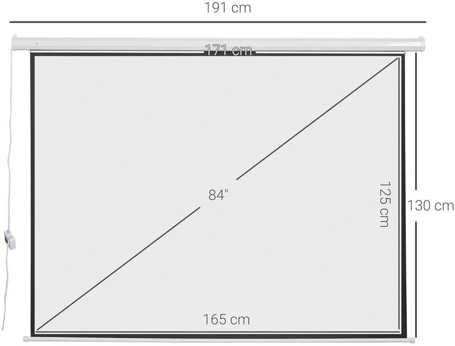Projektorius HOMCOM 4:3 elektrinis projektoriaus ekranas 171 x 130 cm su nuotolinio valdymo pultu, skirtas namų kino teatrui ir pristatymams, baltas