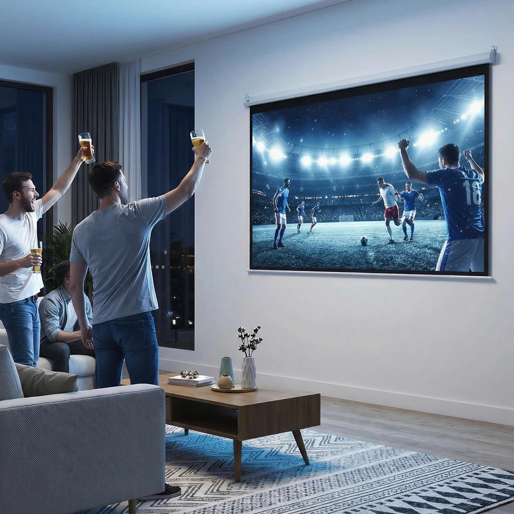Projektorius HOMCOM 4:3 elektrinis projektoriaus ekranas 171 x 130 cm su nuotolinio valdymo pultu, skirtas namų kino teatrui ir pristatymams, baltas
