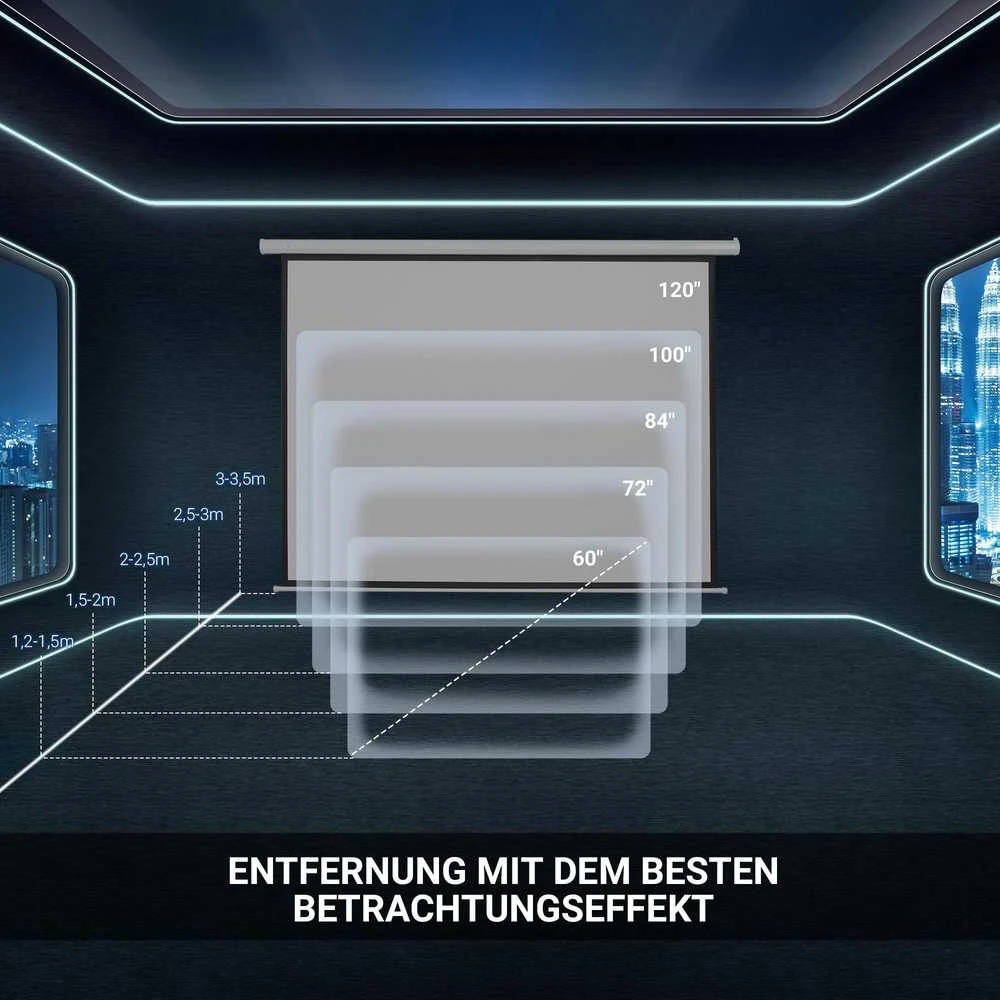 Projektorius HOMCOM 4:3 elektrinis projektoriaus ekranas 171 x 130 cm su nuotolinio valdymo pultu, skirtas namų kino teatrui ir pristatymams, baltas