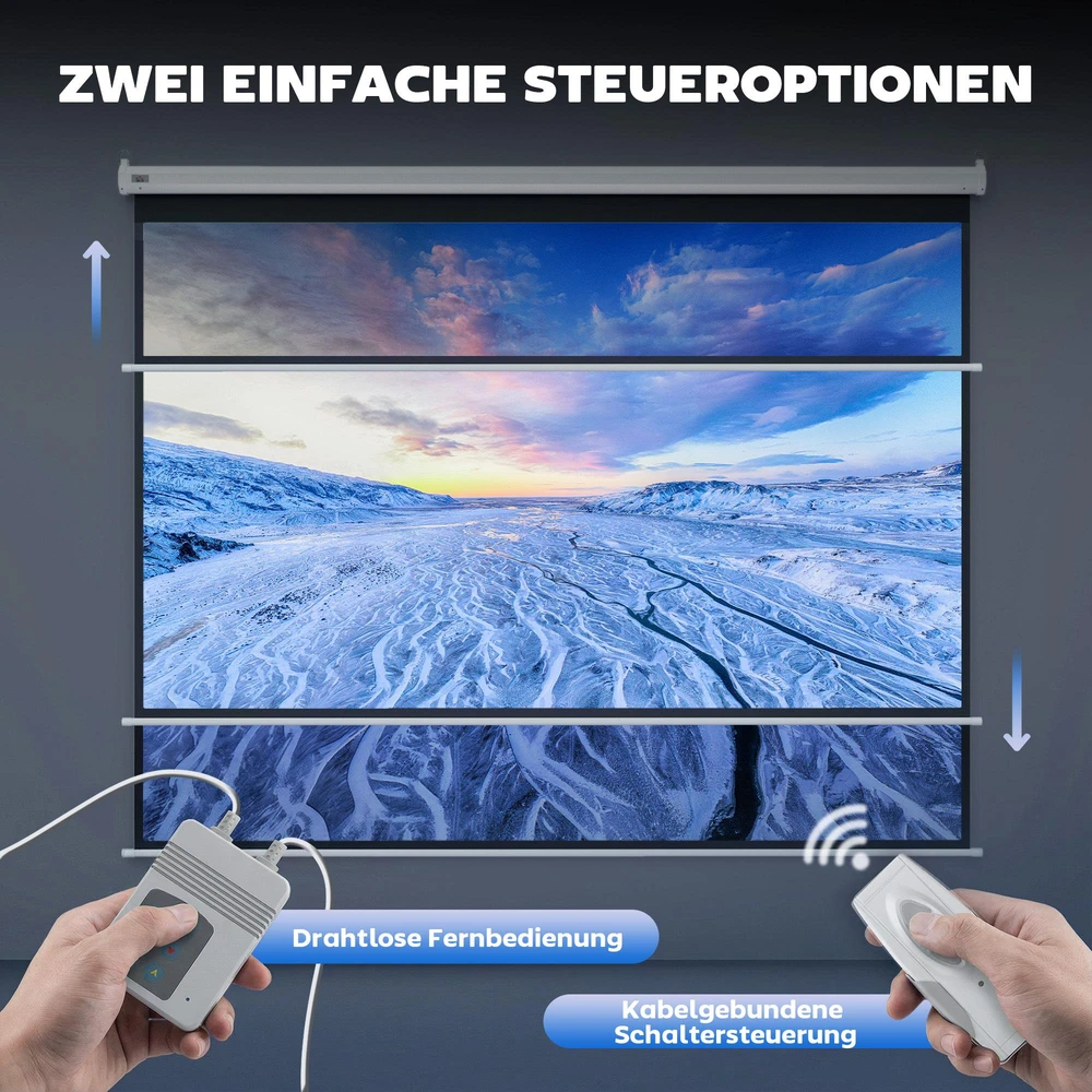 Projektorius HOMCOM 4:3 elektrinis projektoriaus ekranas 171 x 130 cm su nuotolinio valdymo pultu, skirtas namų kino teatrui ir pristatymams, baltas