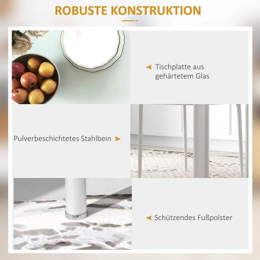 HOMCOM 5 dalių valgomojo komplektas, stalas su 4 kėdėmis, virtuvinis stalas su grūdinto stiklo stalviršiu, valgomojo baldų komplektas, plienas, juodas
