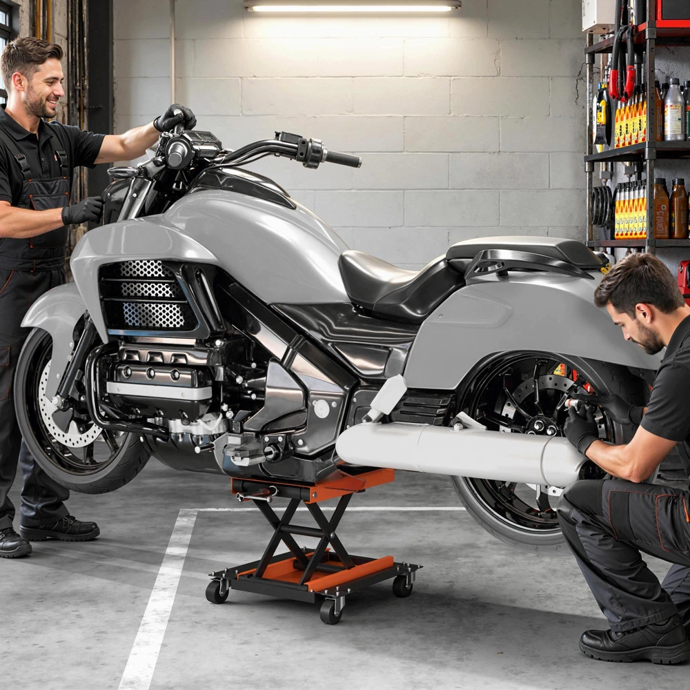 HOMCOM 500 kg motociklo keltuvas, reguliuojamas aukštis 135-390 mm, žirklinis keltuvas motociklų ir dviračių remontui garaže ir lauke