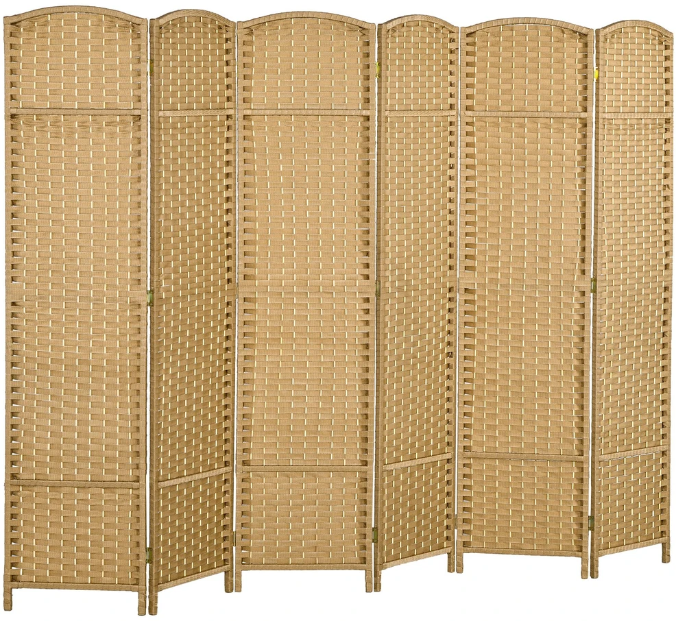 HOMCOM 6 dalių širma 240 x 170 cm kambario pertvara iš bambuko, sulankstoma sienelė, privatumo uždanga svetainei, natūrali