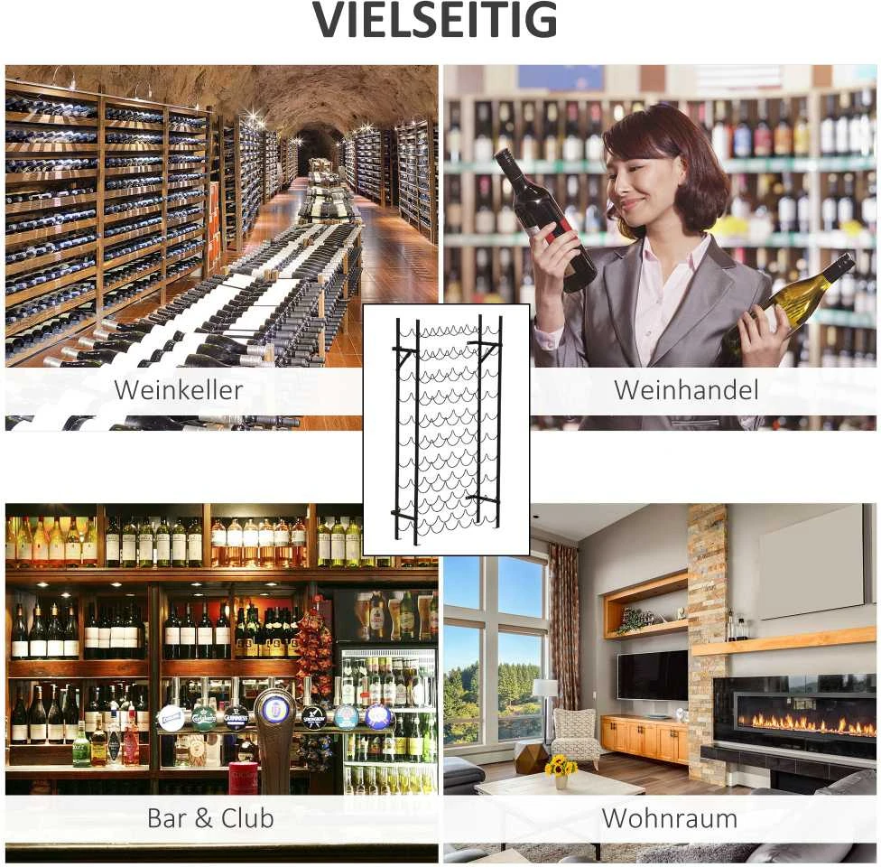 HOMCOM vyno lentyna 60 butelių, tvirtinama prie sienos, metalinis butelių stovas, juoda