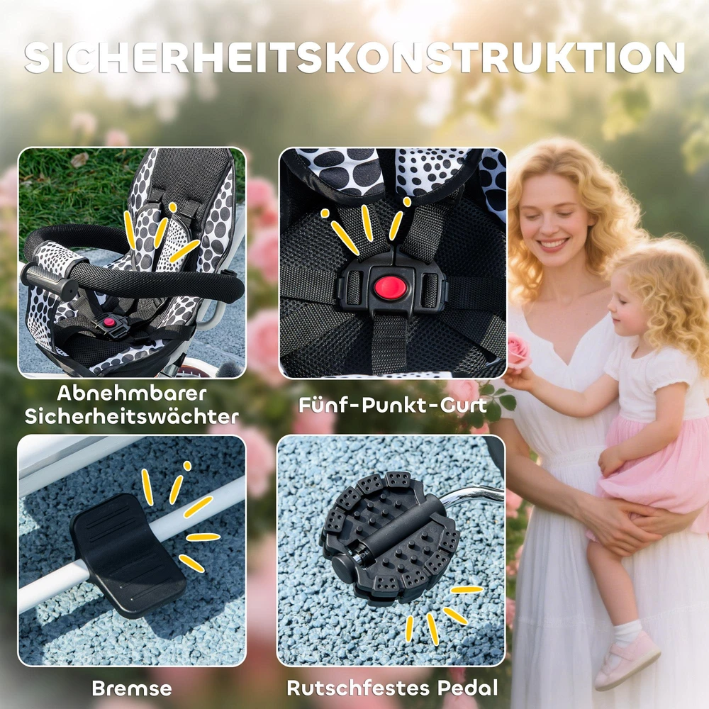 HOMCOM 6-in-1 triratukas su stūmimo rankena, nuimamu stogeliu, reguliuojamas, su puodelio laikikliu ir krepšeliu, 1-5 metams, baltas