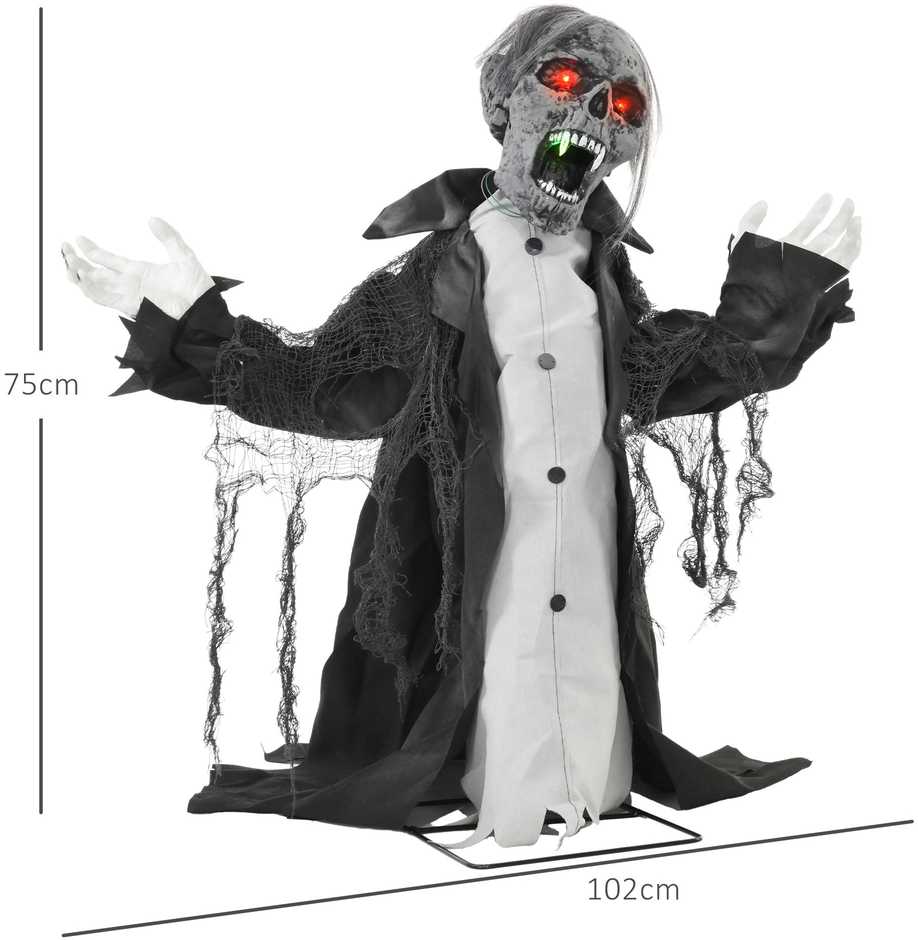 HOMCOM 75cm Helovino dekoracija Helovino skeletas su raudonomis šviečiančiomis akimis, klykianti garsinė sodo dekoracija su judesio jutikliu, skirta patalpoms ir lauke