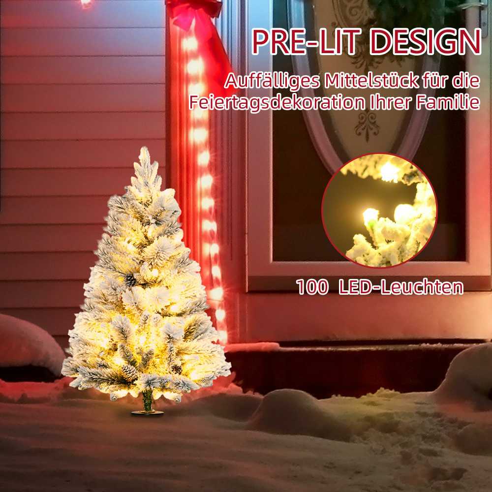 Kalėdinė eglutė su LED apšvietimu ir dirbtiniu sniegu, žalia/balta, 107 cm, 2 vnt.