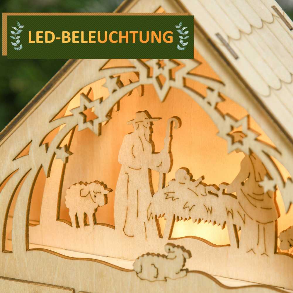 HOMCOM Advento kalendorius 24 stalčių skyriai Kalėdų kalendorius su LED lemputėmis Advento kalendoriaus dėžutė Kalėdų dekoracija "pasidaryk pats" MDF plokštė natūrali mediena 26,6 x 6 x 30 cm