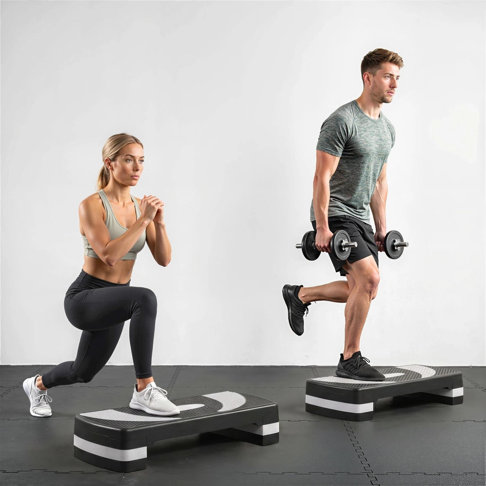 HOMCOM aerobikos stepas, reguliuojamas aukštis (10/15/20 cm), fitneso treniruoklis namams, iki 150 kg, 80x31x10-20 cm