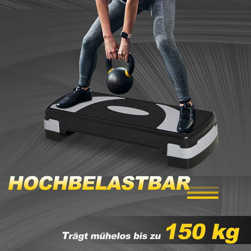 HOMCOM aerobikos stepas, reguliuojamas aukštis (10/15/20 cm), fitneso treniruoklis namams, iki 150 kg, 80x31x10-20 cm