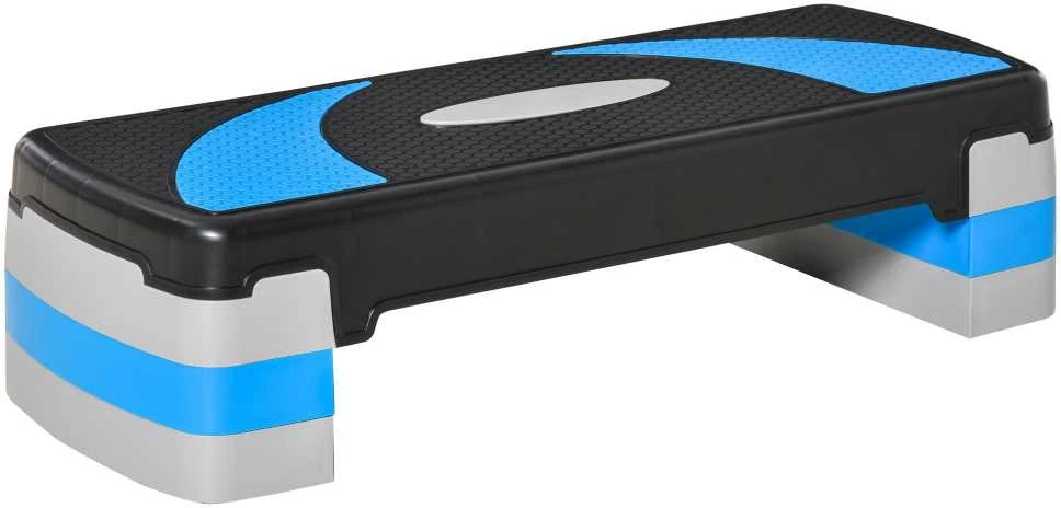 HOMCOM aerobikos platforma, reguliuojamo aukščio, 3 lygiai (10/15/20 cm), namų treniruoklis, iki 150 kg, šviesiai mėlyna, 80x31x10–20 cm