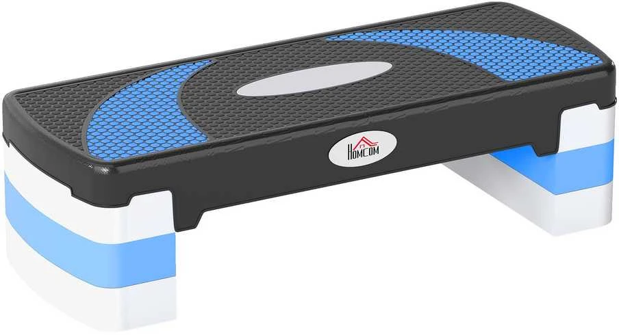 HOMCOM aerobikos platforma, reguliuojamo aukščio, 3 lygiai (10/15/20 cm), namų treniruoklis, iki 150 kg, šviesiai mėlyna, 80x31x10–20 cm