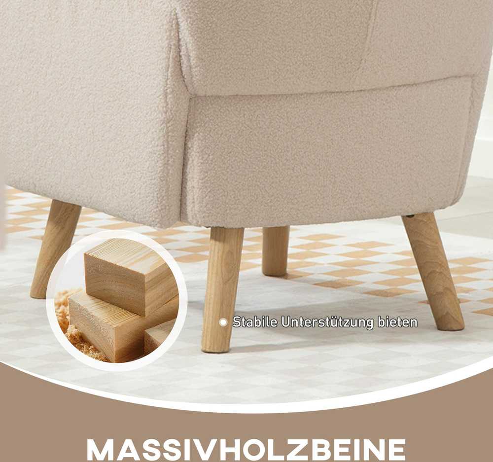 HOMCOM Akcento kėdė, minkštas fotelis su pliušiniu užvalkalu, putplasčio paminkštinimas, ausytės formos fotelis, smėlio spalvos
