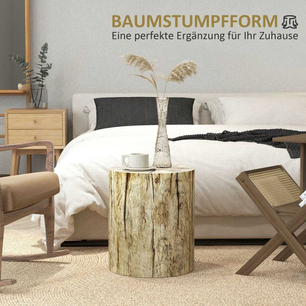 Homcom Apvalus medžio kelmo dizaino žurnalinis staliukas, apvalus naktinis staliukas Ø37 x 43 cm