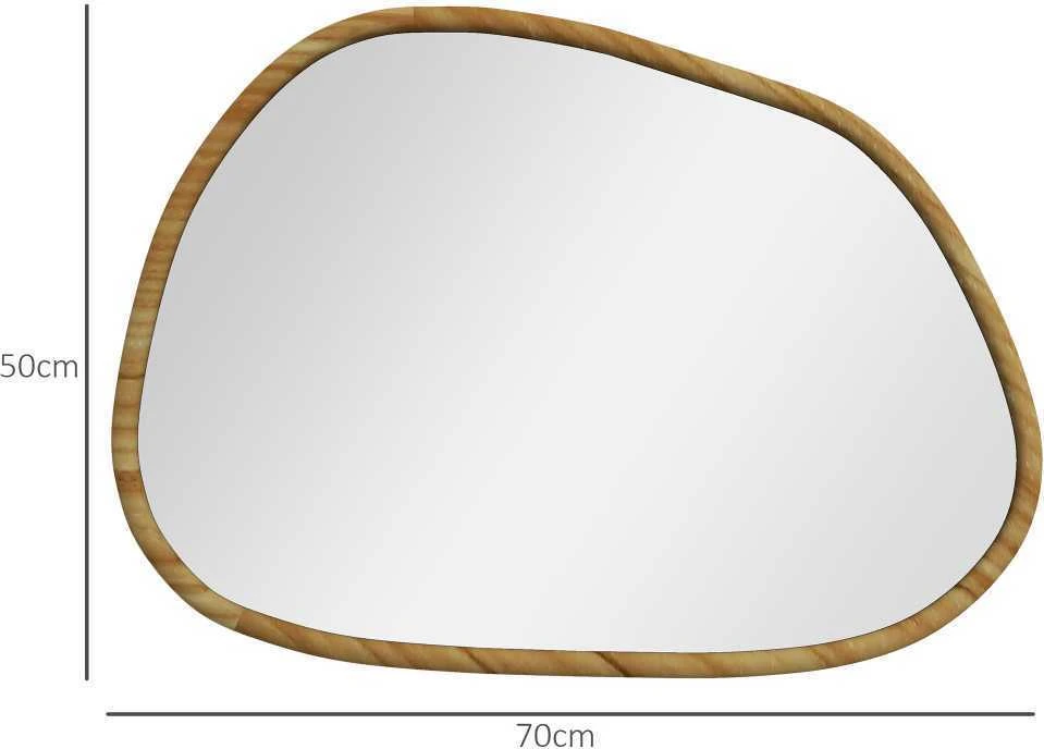 HOMCOM asimetrinis sieninis veidrodis 70x50 cm, vonios veidrodis, medinis rėmas, antikorozinis, voniai, svetainei, prieškambariui, miegamajam, natūralios spalvos