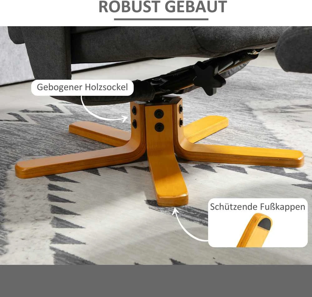 HOMCOM poilsio kėdė su atlošimo funkcija, fotelis su pakoja, televizoriaus kėdė iki 150 kg apkrovai, svetainei, miegamajam, 79 x 80 x 104 cm, tamsiai pilka