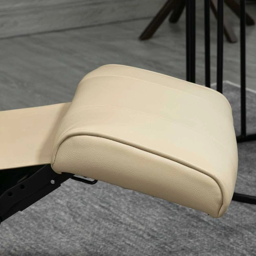 HOMCOM poilsio kėdė, TV fotelis su atlošimo funkcija, kojų atrama, 360° besisukantis fotelis su medinėmis kojelėmis, svetainei, dirbtinė oda, kreminė balta