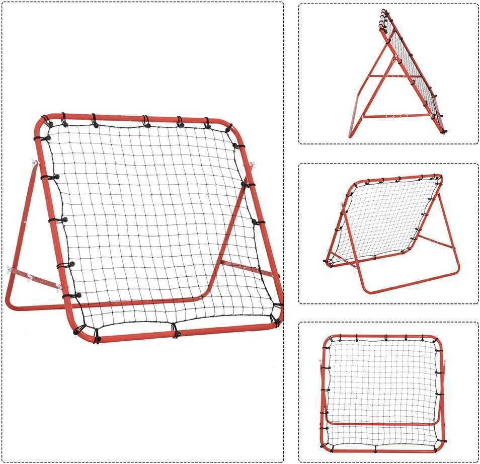 HOMCOM futbolo atšokimo tinklelis, treniruočių vartai su reguliuojamu kampu, raudona ir juoda spalvos, 96 x 80 x 96 cm