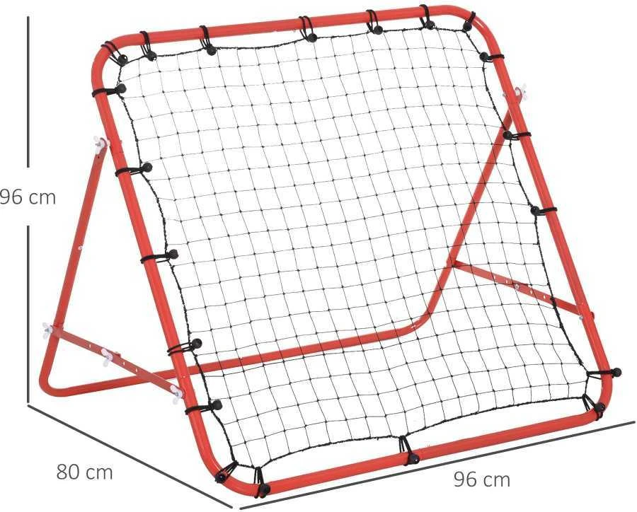 HOMCOM futbolo atšokimo tinklelis, treniruočių vartai su reguliuojamu kampu, raudona ir juoda spalvos, 96 x 80 x 96 cm