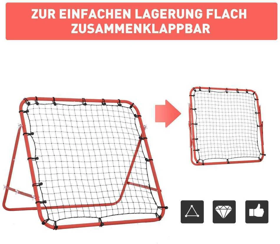 HOMCOM futbolo atšokimo tinklelis, treniruočių vartai su reguliuojamu kampu, raudona ir juoda spalvos, 96 x 80 x 96 cm