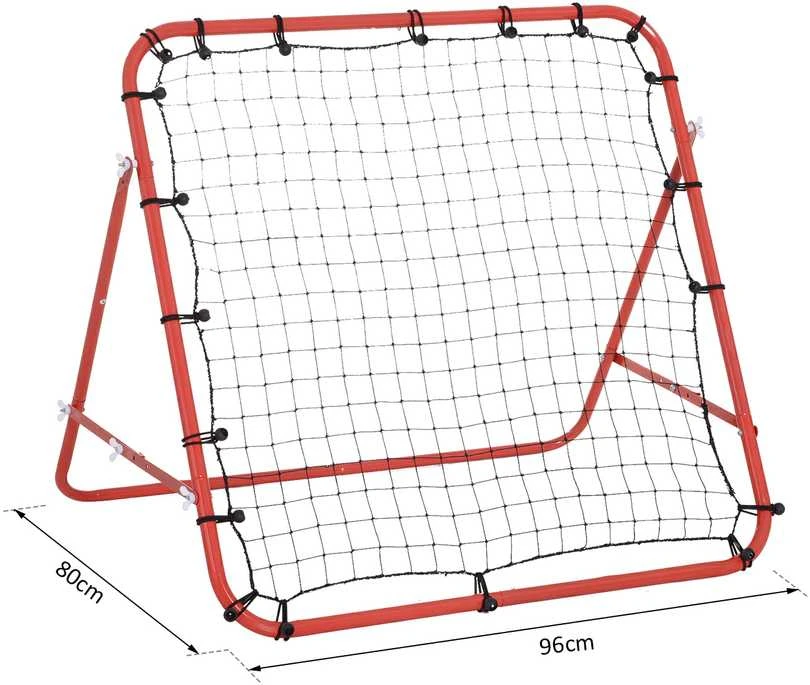 HOMCOM futbolo atšokimo tinklelis, treniruočių vartai su reguliuojamu kampu, raudona ir juoda spalvos, 96 x 80 x 96 cm