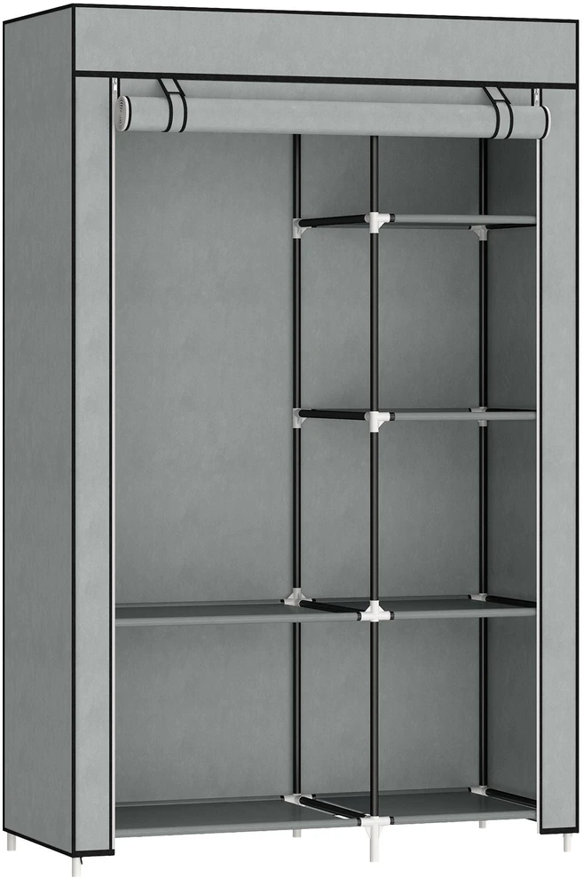HOMCOM audinio drabužių spinta, 6 skyriai, pilka, 103x43x162,5 cm, sulankstoma neaustinės medžiagos garderobinė spinta