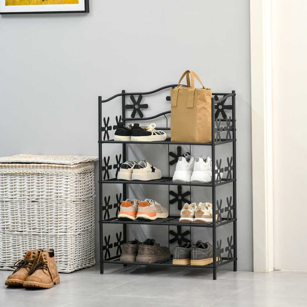 HOMCOM Augalų lentyna Gėlių lentyna Augalų laiptai, 4 lygiai, metalinė, juoda, 59,5x30x92cm