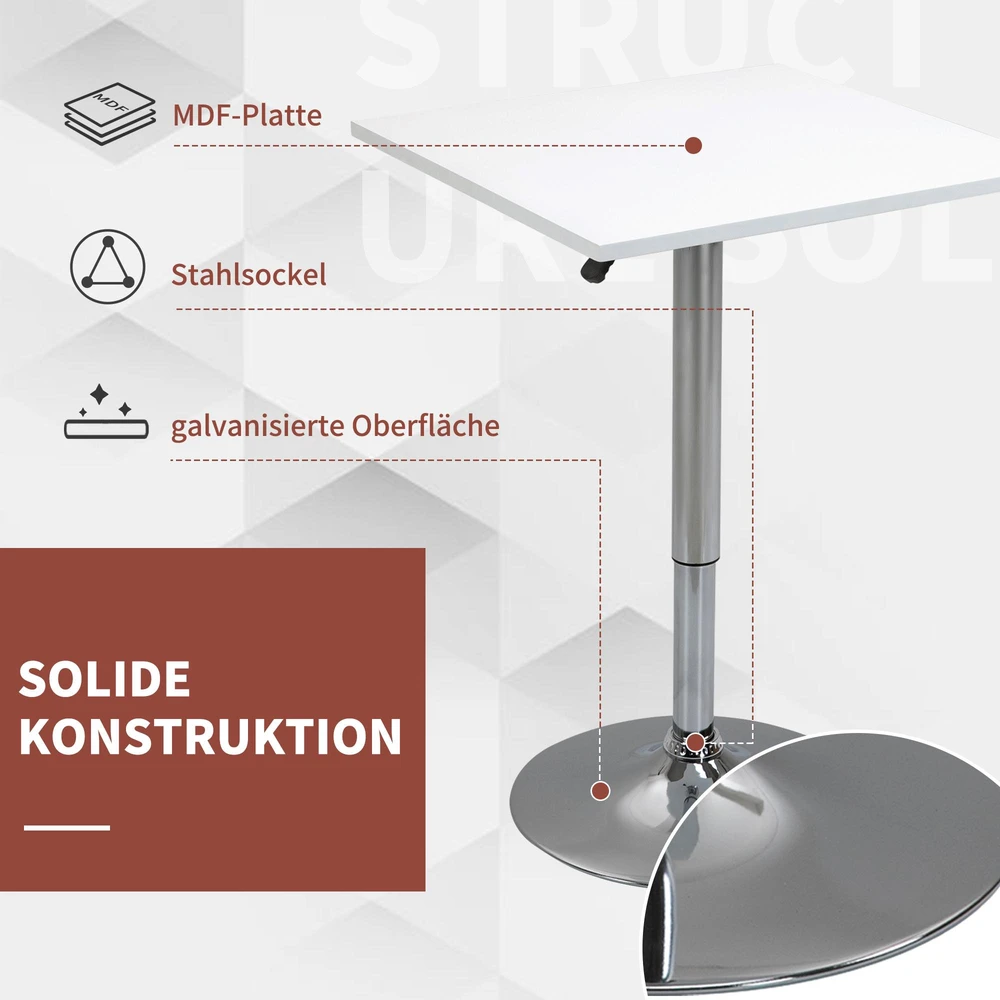 HOMCOM reguliuojamo aukščio baro stalas, besisukantis 360°, nesibraižančios kojelės, stabilus metalinis pagrindas, baltas