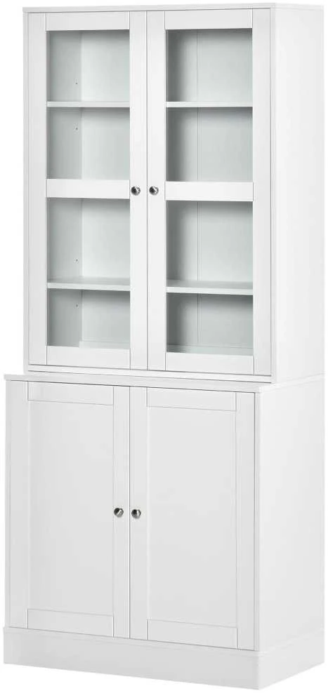 HOMCOM knygų spinta 178,5 cm, vitrina su stiklinėmis durelėmis, 6 skyriai, balta
