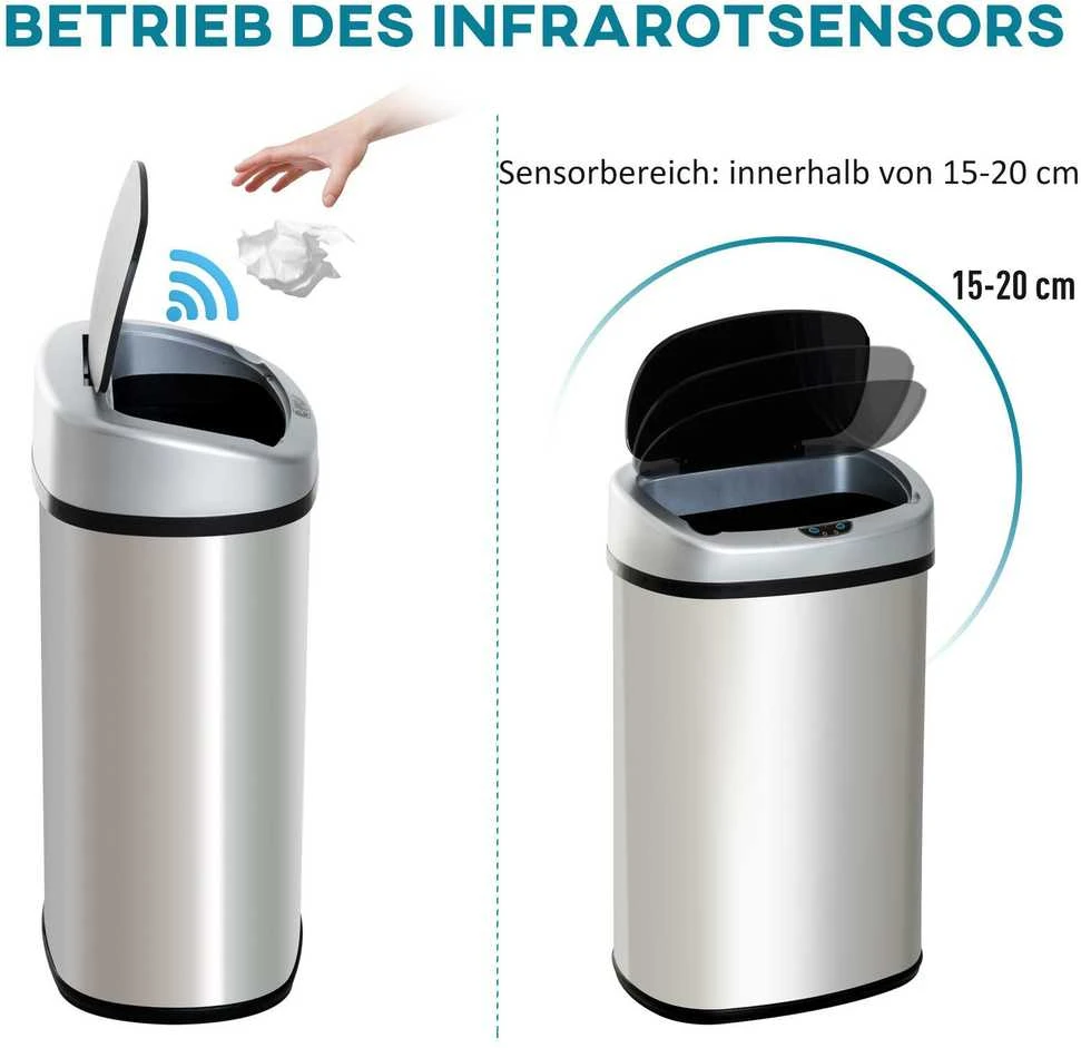HOMCOM automatinė šiukšliadėžė su jutikliu, 30 l, kvadratinė, su išimamu vidiniu kibiru, nerūdijantis plienas