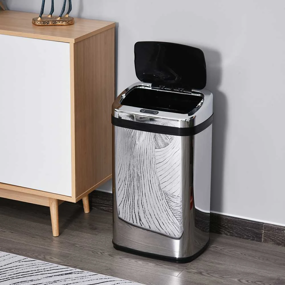 HOMCOM automatinė šiukšliadėžė su jutikliu, 30 l, kvadratinė, su išimamu vidiniu kibiru, nerūdijantis plienas