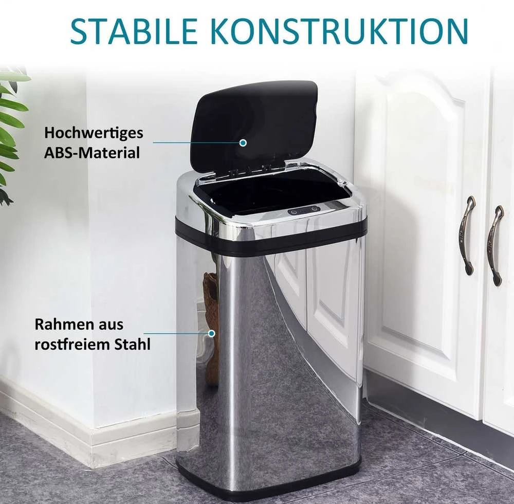 HOMCOM automatinė šiukšliadėžė su jutikliu, 30 l, kvadratinė, su išimamu vidiniu kibiru, nerūdijantis plienas